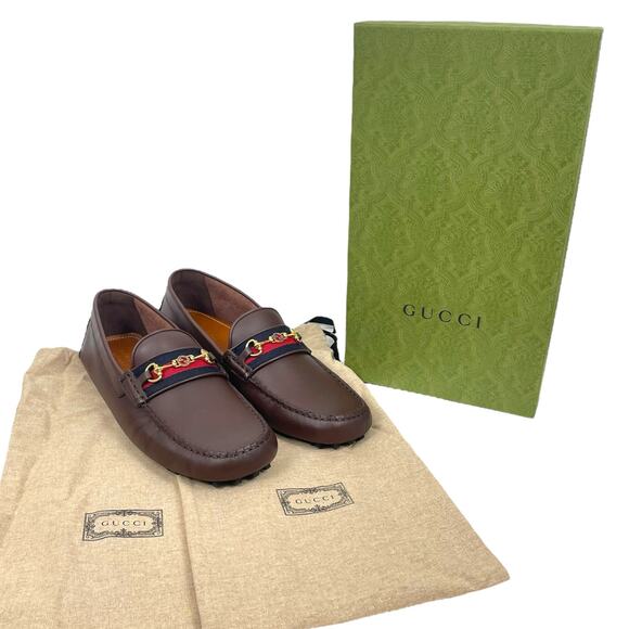 Gucci Ayrton Web GG Logo Horsebit Leather Driver Loafer Brown Size 12.5 - Picture 15 of 16